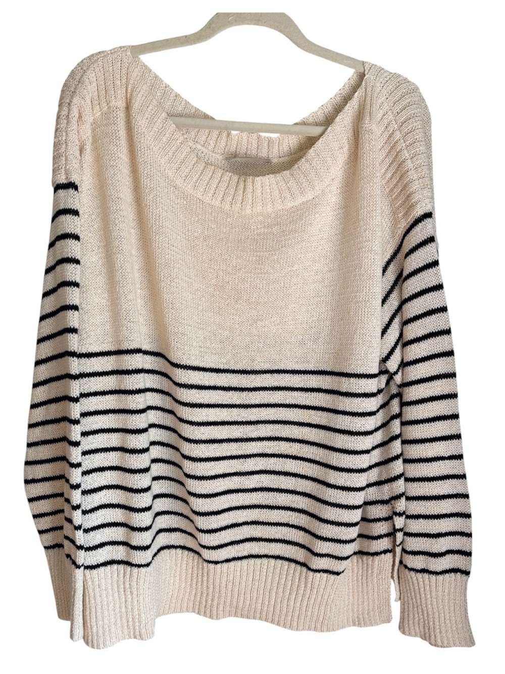 All Saints Ives Breton Jumper Black Cream Striped Sweater Lightweight Size L New